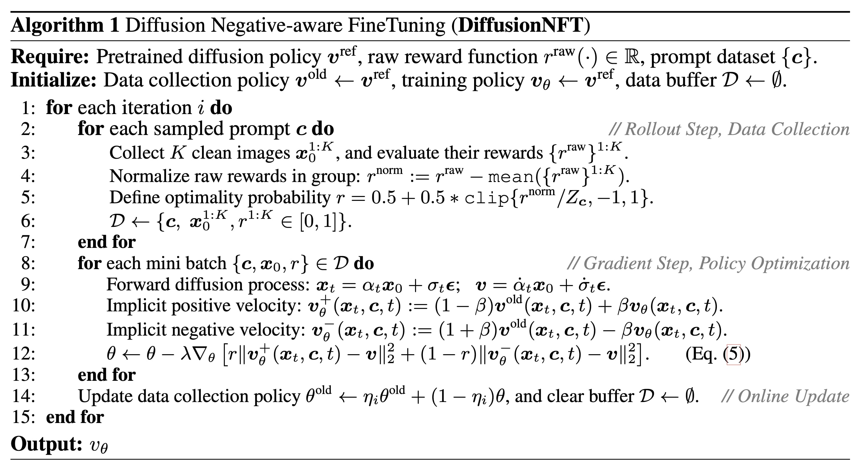 DiffusionNFT pseudocode