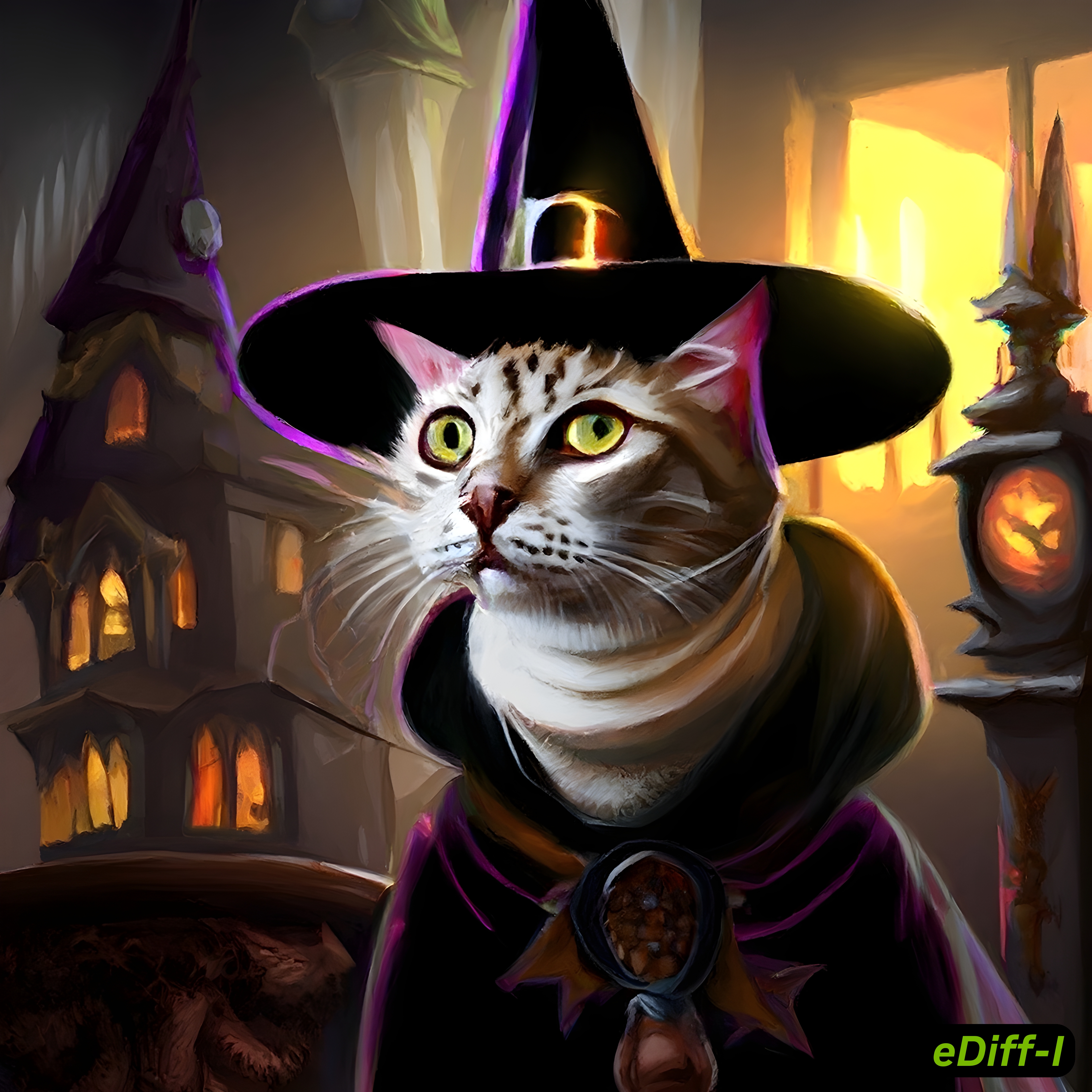 A cat dressed as a witch