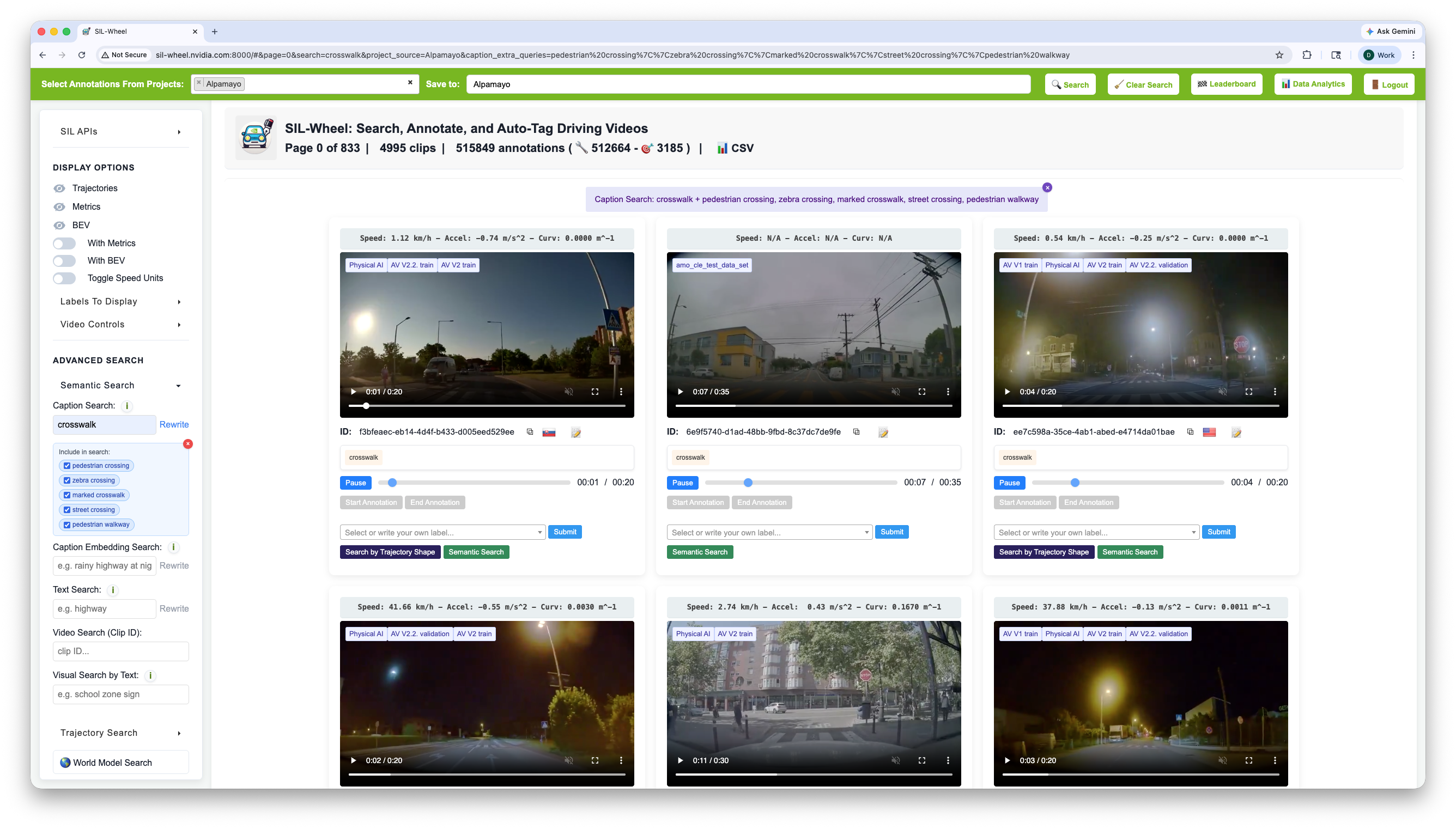 An Include in search box beneath the Caption Search field listing five checked rewrite variants of crosswalk